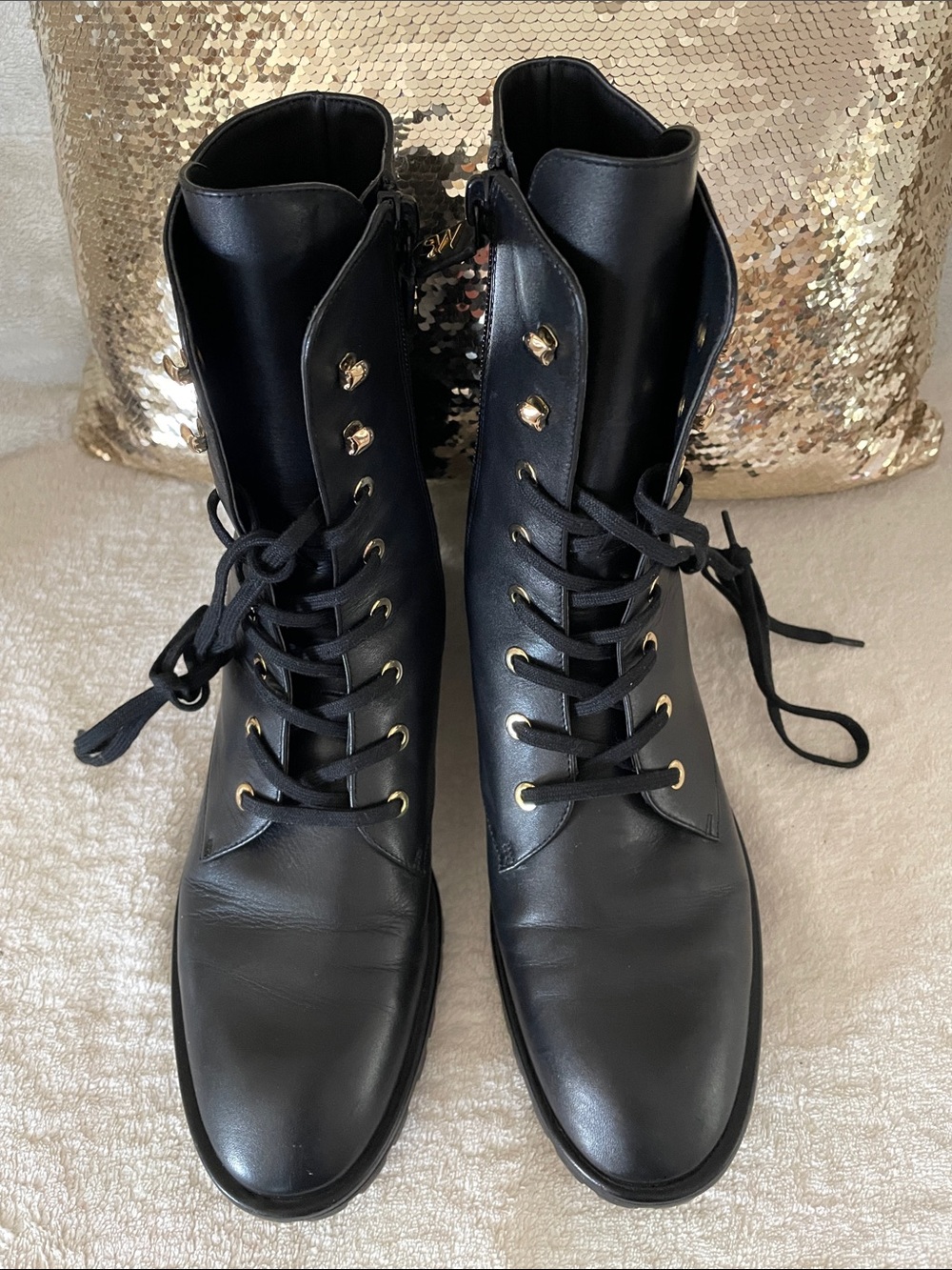 Mint Stuart Weitzman Laine Leather Combat Lace-Up Leather Boots 39.5 US 9 - Picture 9 of 9